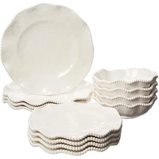 Perlette Cream Beaded 12-Piece Dinnerware Set – Includes 4 Dinner Plat