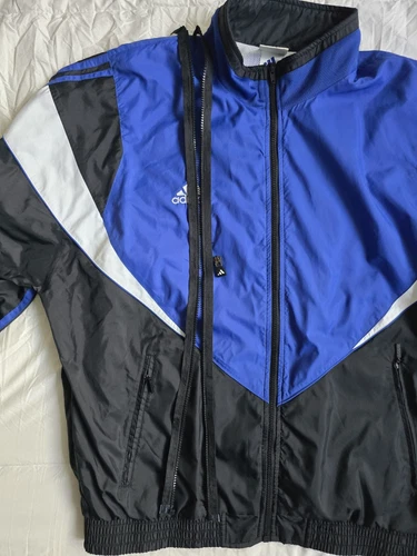 Vintage Adidas 1999 Track Jacket Windbreaker Blue Black White Size L 90s image 13