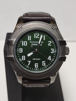 Ridgeline Denali Watch Men's Analog Gun Metal Gray Brown Band New Battery 