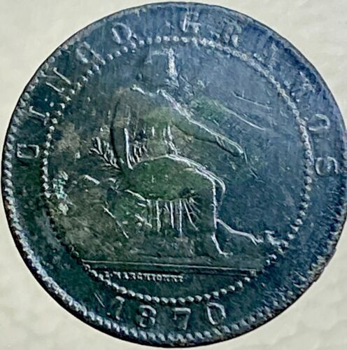Nice 1870 Coin from Spanish Revolutionary Period 150 Years Old 5 Centimos