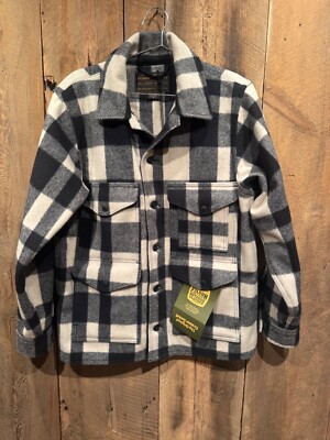 Filson Mackinaw Wool Cruiser Jacket Natural & Black Plaid Mens NWT