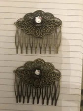 (2) Retro Black Hello Kitty Vintage Victorian Filigree Hair Combs