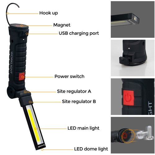 Rechargeable LED COB Work Light Mechanic Flashlight Lamp Magnetic Base Bright - Picture 5 of 19