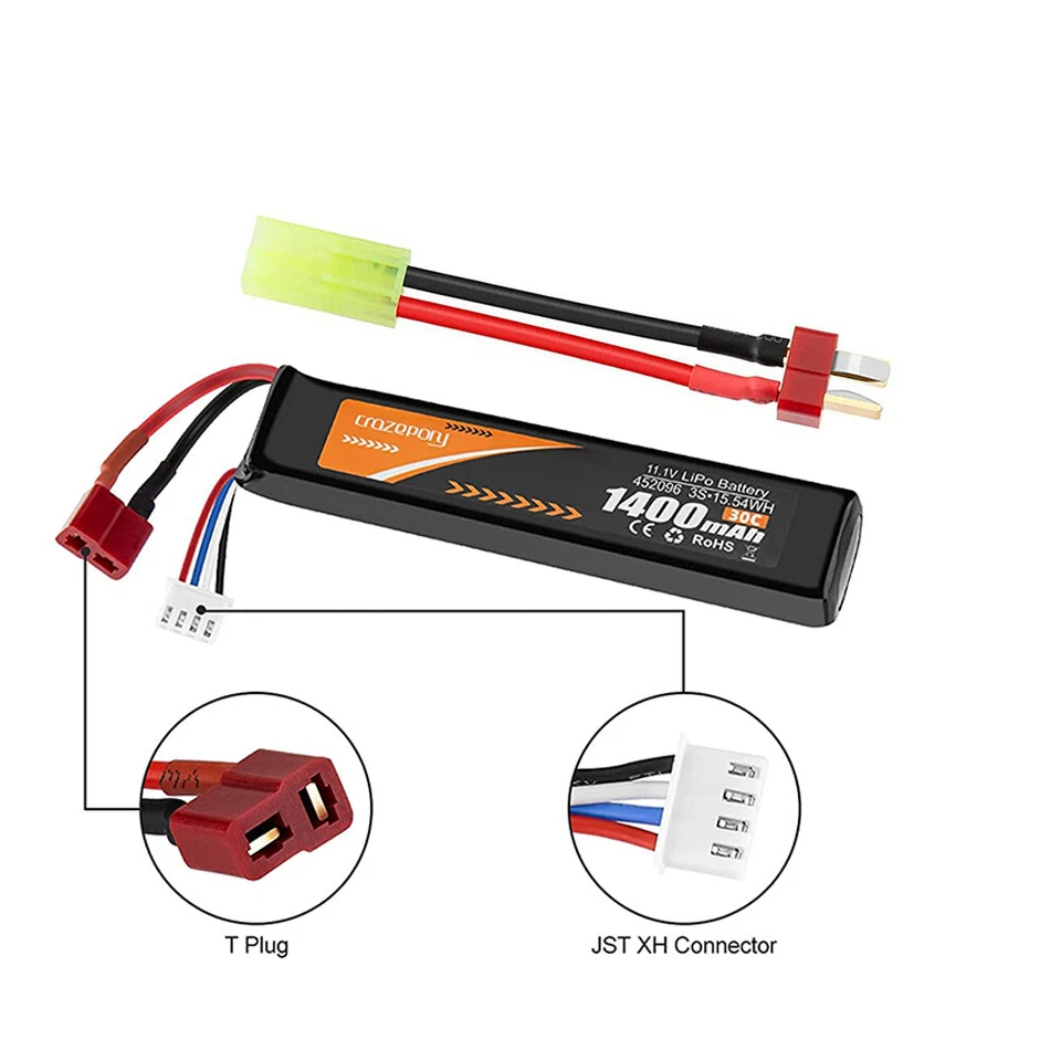 11,1V 1400mAh LiPo Batterie 30C mit Mini-Tamiya-Kabel für Airsoft Guns Gewehr - Bild 2 von 4