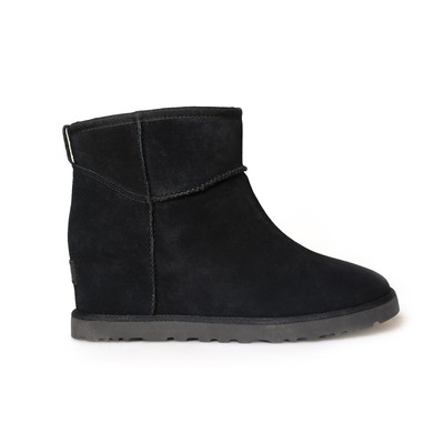 UGG CLASSIC FEMME MINI BLACK LEATHER ANKLE WEDGE WOMEN'S BOOTS SIZE US 9  NEW | eBay