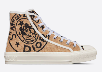 Dior Walk'n'dior Union Embroidered Beige Jute Lace Up Flat High