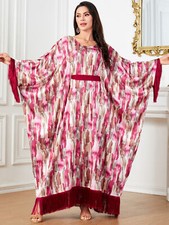 Dubai Printed Abaya Women Muslim Dress Tassel Loose Kaftan Turkey Islamic Casual