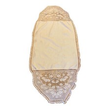 Vintage Table Runner Dresser Scarf Crocheted Edge  Filet Design 25.5" x 66"