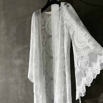 MYKONOS SUMMER WHITE LACE KIMONO DRESS COVER UP *ONE SIZE /LARGE | eBay