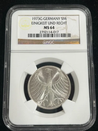 1973-G West Germany Silver 5 Mark NGC MS64 KM# 112.1