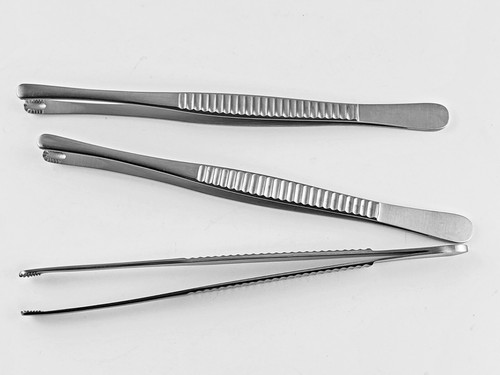 3 Russian Tissue Forceps 8" Serrated Tips Veterinary Surgical Instruments - Picture 3 of 4