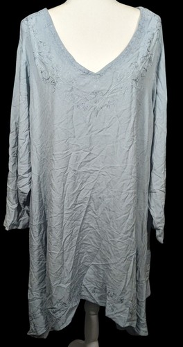 Holy Clothing Gothic Renaissance Light Blue Embroidered Asymmetrical Tunic Dress