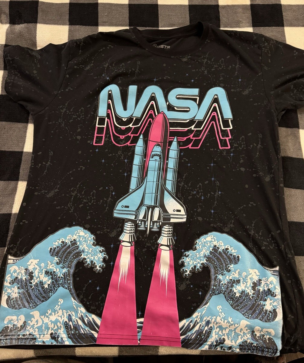 NASA Men's TShirt- Japanese Hokusai Waves Space Shuttle All