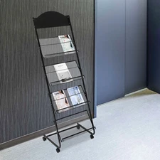 4-Tier Metal Wheeled Magazine Rack Newspaper Brochure Storage Display Stand