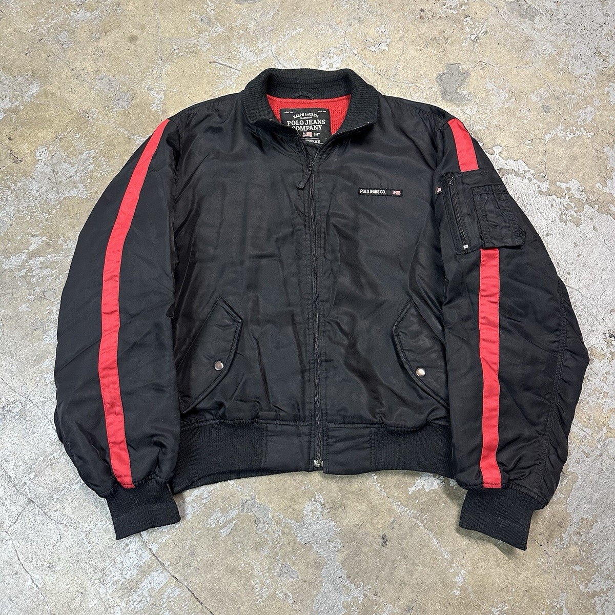 Vntg Polo Ralph Lauren Jeans Co Black Thermal Lined Bomber Jacket