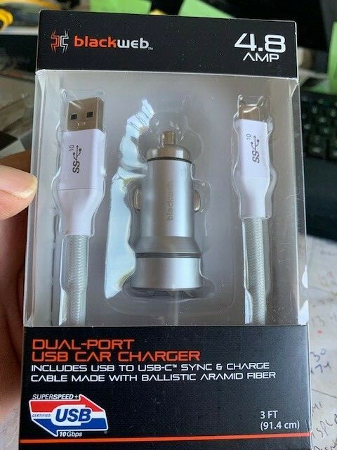 Blackweb Sync And Charge Cable with Usb-c to Usb-c 3ft White