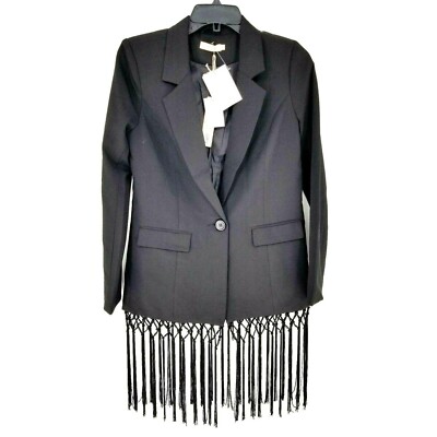 Makers of Dreams Women Fringe Blazer Jacket S Black Single Button B34 x 27 New