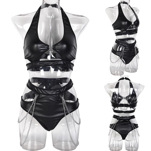 Hot New Lingerie Set Women Nightwear Sexy Hollow Chain Briefs Halter Neck - Picture 2 of 72