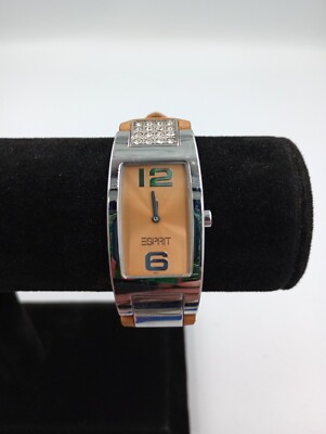Vintage ESPRIT Women's Watch Brown Silver Tone Leather Strap New Battery Works! 