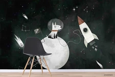 3D Rocket Dog Astronaut Wallpaper Wall Mural Removable Self-adhesive Sticker991