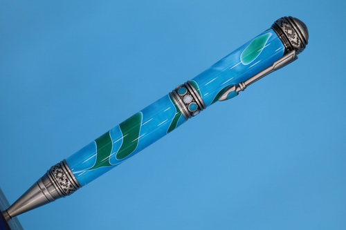 Southwest Ballpoint Pen in Antique Pewter Turquoise Stone Blue White Green Swirl - Picture 7 of 13