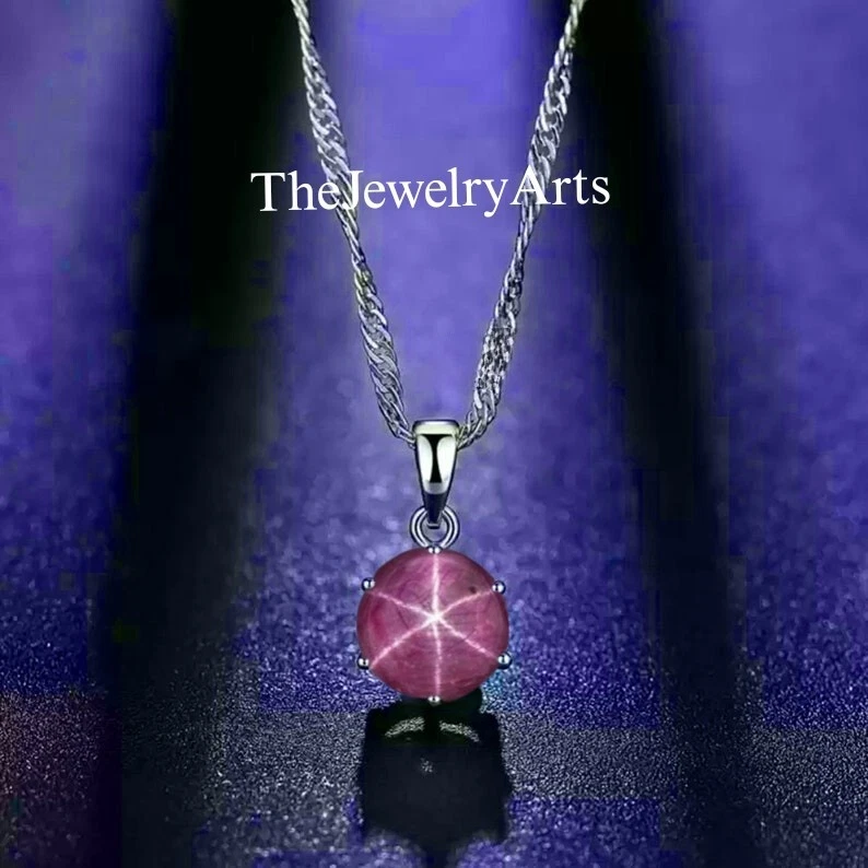 Star Ruby Pendant, Star Necklace, 925 Sterling Silver, 6 Raw Star Ruby Pendent - Image 2 of 3