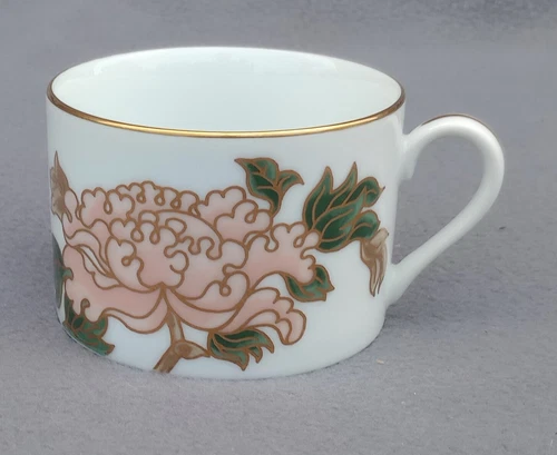 Fitz and Floyd - Cloisonné Peony White 323 - Flat Cup - 3 1/8" Dia x 2 1/8" Tall