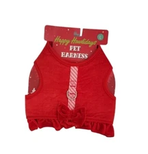Red Velour Candy Cane Stripes, Ruffles & Bow Puppy/Dog Harness, Size Large
