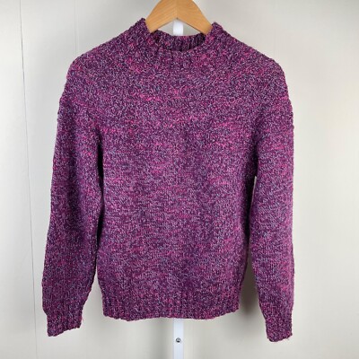 Handmade Hand Knit Pullover Sweater Speckled Fuchsia Purple Womens Medium