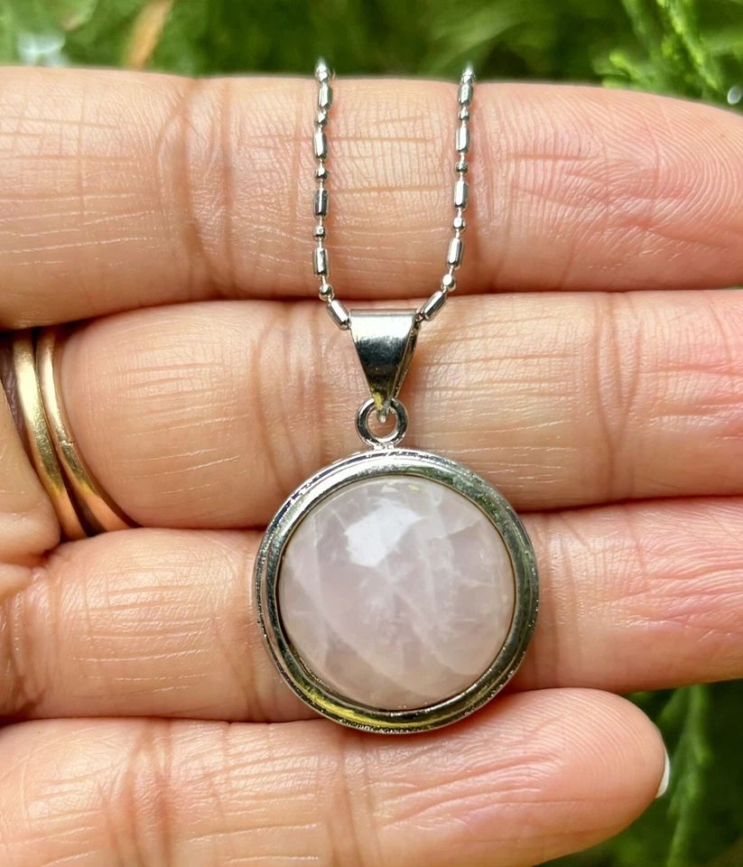 Medallón colgante de cuarzo rosa relleno de oro blanco de moda CADENA SURTIDA GRATIS #5 Foto 2 de 4