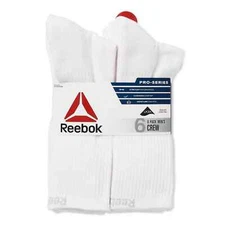 Reebok® Men's Pro-Series Cotton Crew  Socks, 6-Pack NEW! "Black & White"