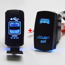 12V 24V USB Power Charger+LED Light Bar Rocker Switch Fit Toyota Pickup Truck