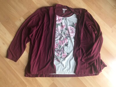 Women s White Stag Burgundy w/ Butterflies & Flowers Top Shirt Size 3X (22W/24W)