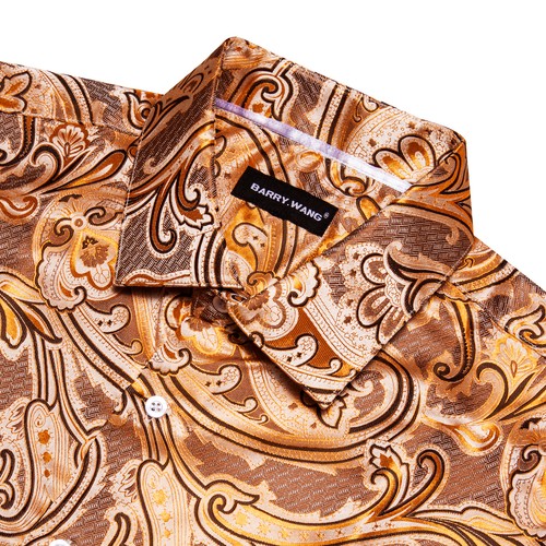 New Mens Silk Shirts Blue Red Grey Floral Dress Shirt Long Sleeve Button Down - Picture 14 of 169