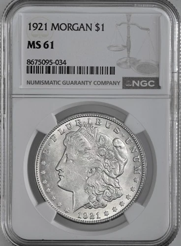 1921-S  $1  MORGAN SILVER DOLLAR  NGC MS61  #8675095-034  (NGC LABEL ERROR)