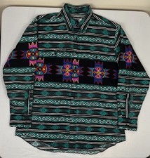 VTG Wrangler Cowboy Cut Aztec Navajo Button Up Shirt Made In USA Men Size 17x34