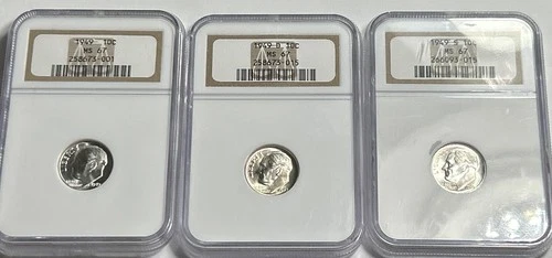 Blast White, Superb Gem Set Of 1949-PDS NGC MS 67 Roosevelt Dimes, Free SH