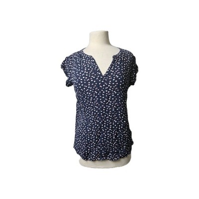 WOMENS TOM TAILOR NAVY V NECK SHORT SLEEVE PRINTED BLOUSE TOP SIZE 40/8