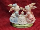 Vintage 1984 Avon Ceramic Girl Easter Bunnies Having Tea Figurine