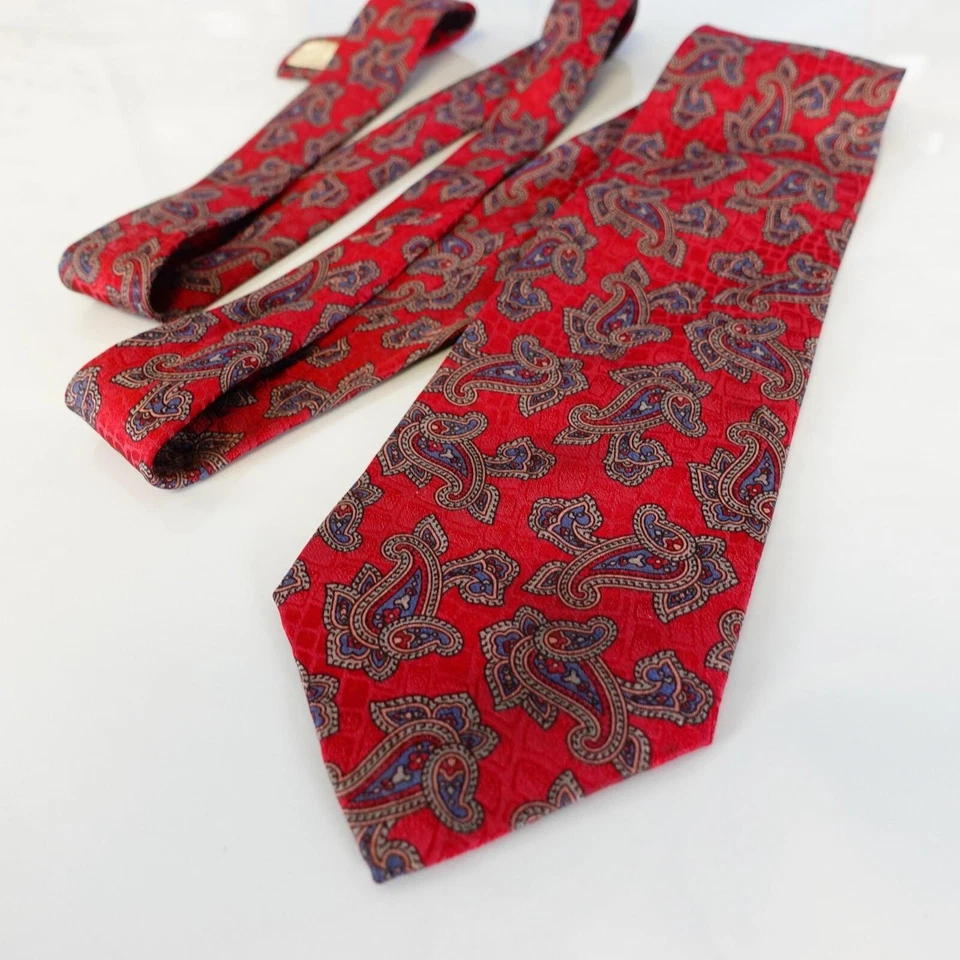 Corbata Pierre Balmain Cuello Para Hombre Roja Marrón Cachemira Seda Western Boho Informal Lujo Foto 4 de 4