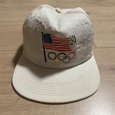Vintage 90s RARE Olympic USA All White Strapback Hat Fit All 