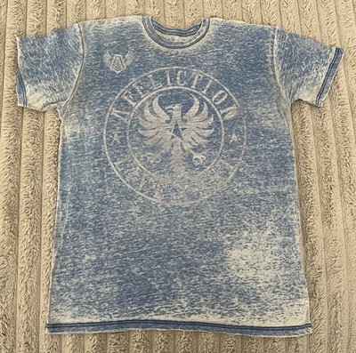 Vintage Affliction T Shirt Men's 2XL Distressed Light Blue Short Sleeve Y2K MMA