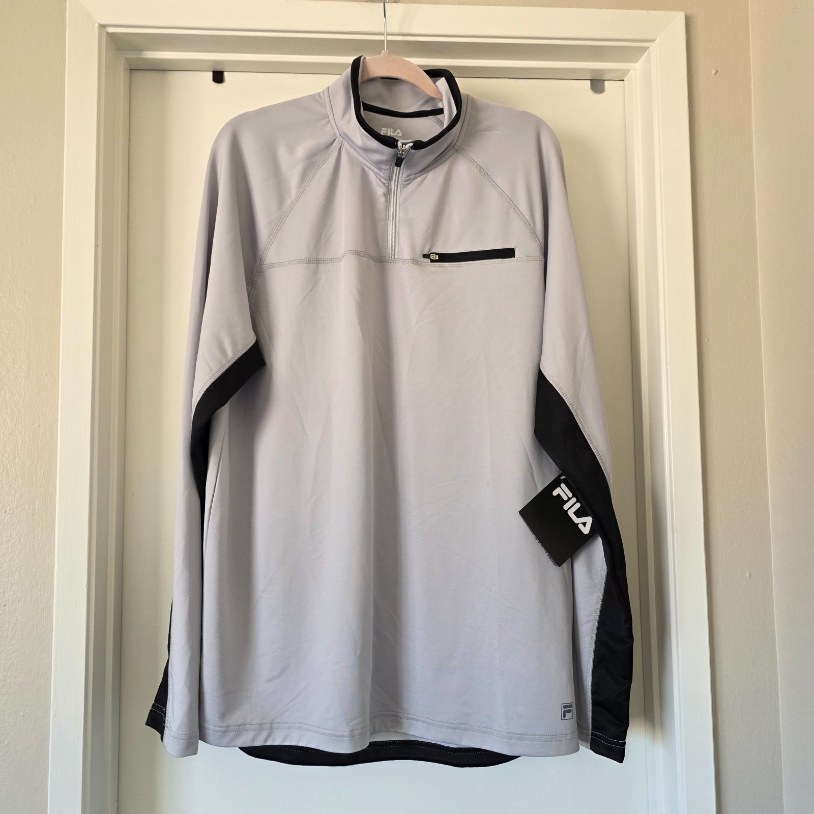 New FILA 1&sol;4 zip Mock Neck Pullover Jacket Long Sleeve Poly Spandex Gray Men XL