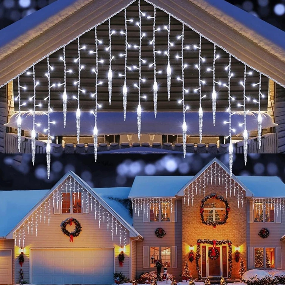 Christmas LED Icicle Falling Rain Curtain Fairy String Lights Outdoor Xmas Party - Image 4 of 4