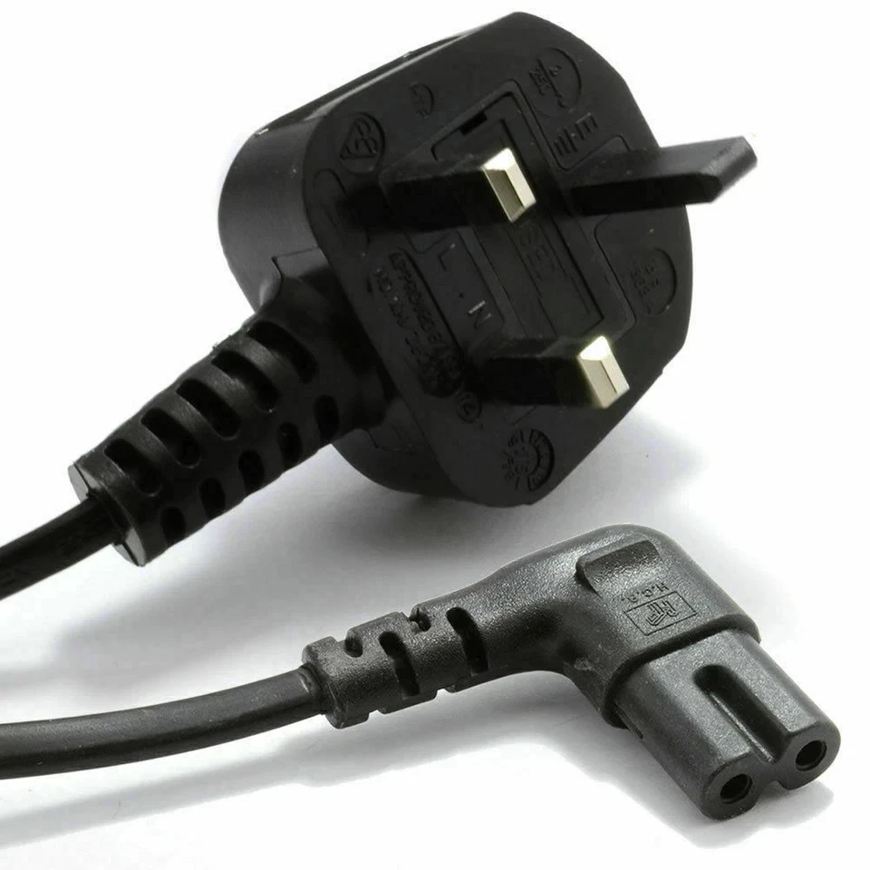 1M KETTLE,TRIMMER POWER CORD UK 3 PIN PLUG TO RIGHT ANGLE FIGURE 8 C7 LEAD CABLE - Image 2 of 4