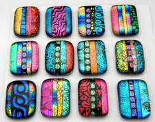 SET OF 12 pcs RECTANGLE DICHROIC FUSED GLASS pendant (BC6) CABS HANDMADE MOSAIC