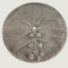 Grey Faux Fur Christmas Tree Skirt 48 Inch Round Pom Pom Ties Holiday Decor Gray