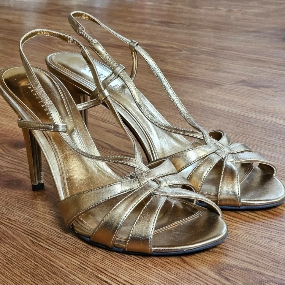 TACONES DE NOCHE LAUREN RALPH LAUREN DORADOS CON CORDONES PARA MUJER TALLA 7,5B Foto 4 de 4