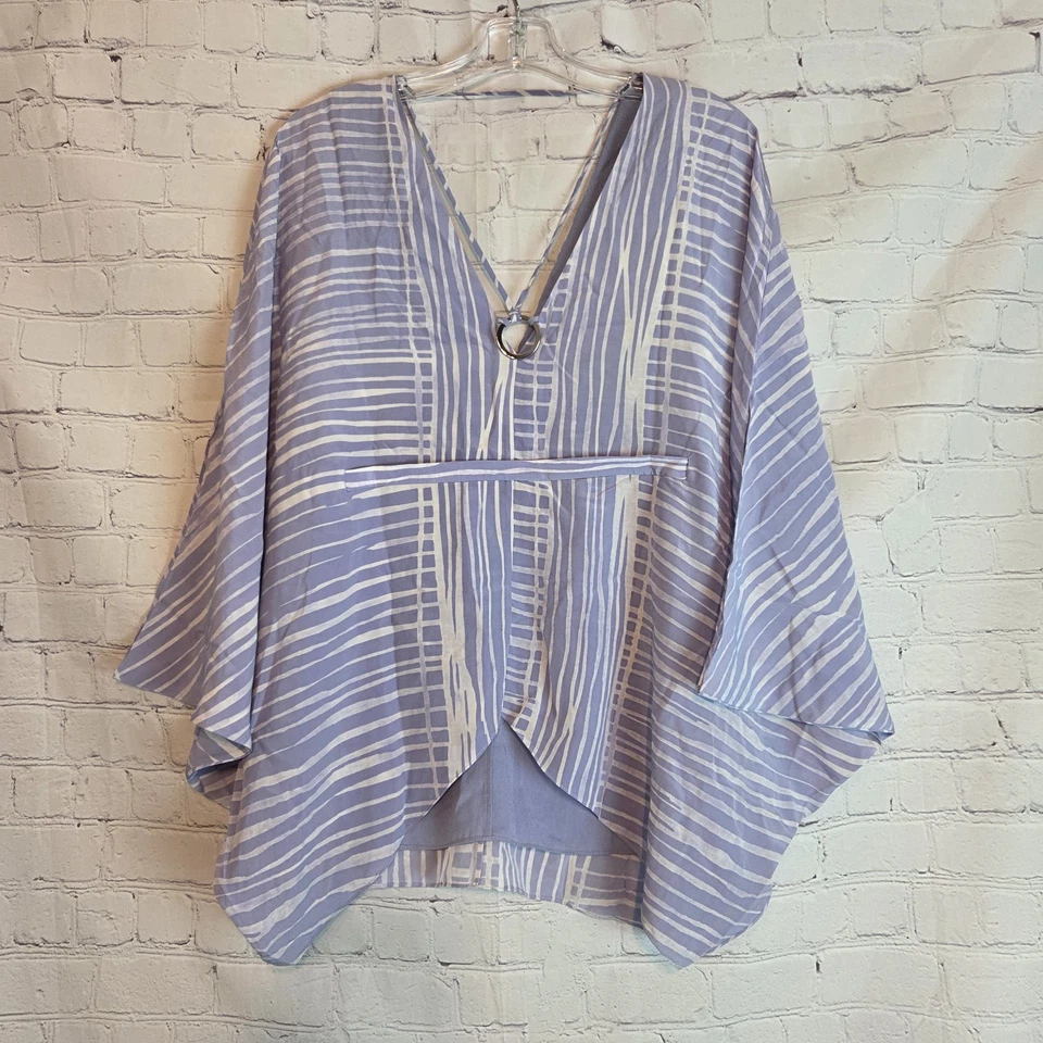 Top caftán Halston Heritage iris 100 % seda manga corta forrado cuello en V talla pequeña Foto 3 de 4