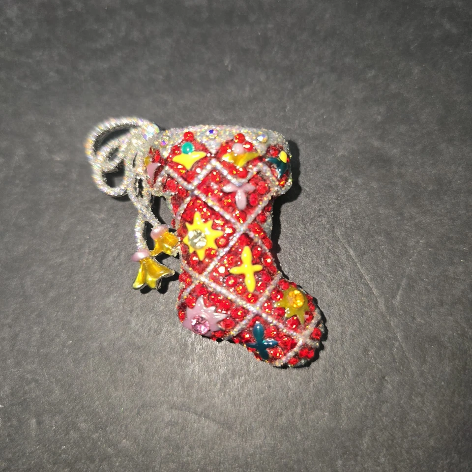 Medias de Navidad Vintage Feliz y Brillante Pin Multicolor Esmalte y Cristales Rojos Foto 2 de 3